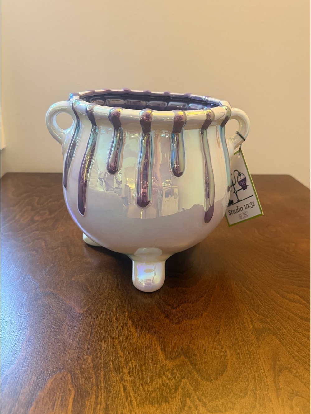 Studio 10.31 Ceramic Planter Pot or Candy Bowl with Purple Drip Design